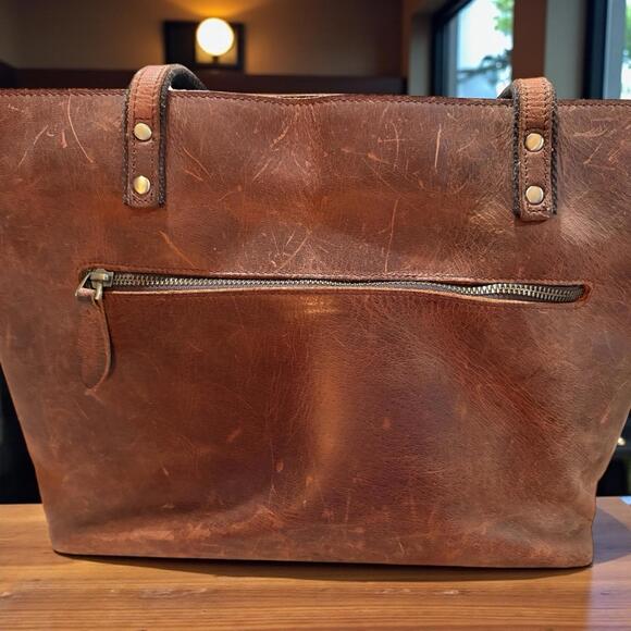 S Zone Bag Brown Distressed Cowhide Leather Briefcase Purse Rugged Satchel - Picture 2 of 11